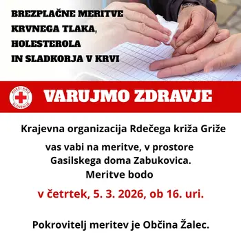 Meritve krvnih vrednosti v Zabukovici, 5. 3. 2026, ob 16. uri!
