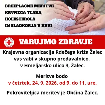Meritve krvnih vrednosti v Žalcu, 24. 9. 2026, od 9. do 11.!