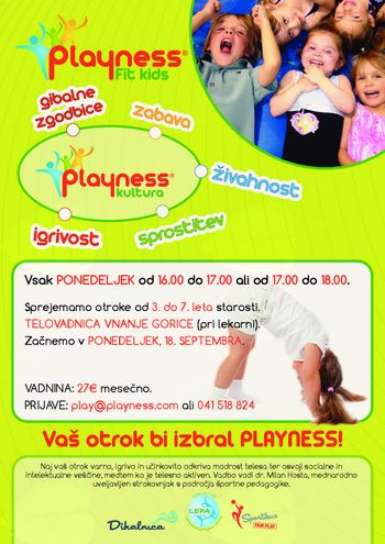 Playness gibalne urice (3-7 let) ob ponedeljkih v dvorani Vnanje Gorice 