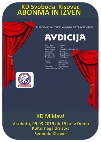 6. abonma ljubiteljskih gledališč KUD Zvonke Antolič (Miklavž na dravskem polju) - komedija AVDICIJA