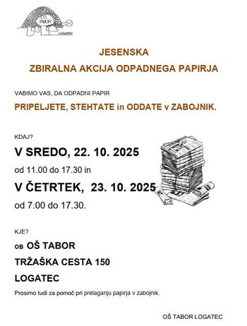 JESENSKA ZBIRALNA AKCIJA ODPADNEGA PAPIRJA