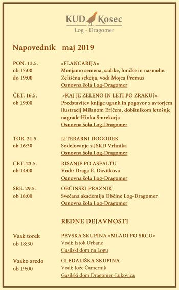 Kaj je KUD Kosec za vas pripravil v maju: