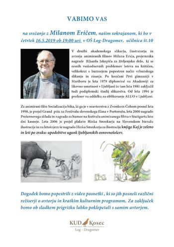 Srečanje in razgovor z Milanom Eričem, prejemnikom nagrade Riharda Jakopiča za življensko delo.