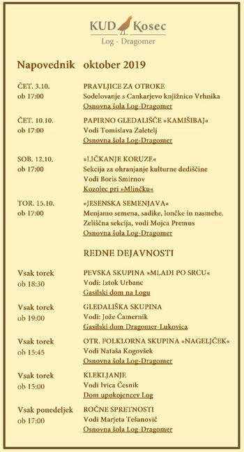 Kaj je KUD Kosec za vas pripravil v oktobru 2019?