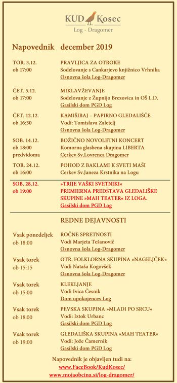 KUD Kosec v decembru 2019