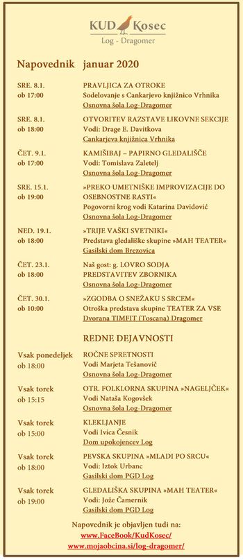 KUD Kosec za vas v januarju 2020