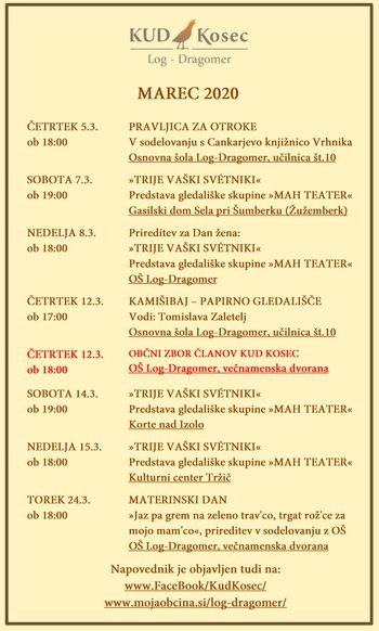 KUD Kosec v marcu 2020