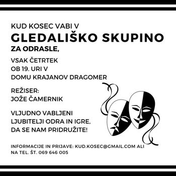 KUD KOSEC vabi nove člane v gledališko skupino, otroško in odraslih.