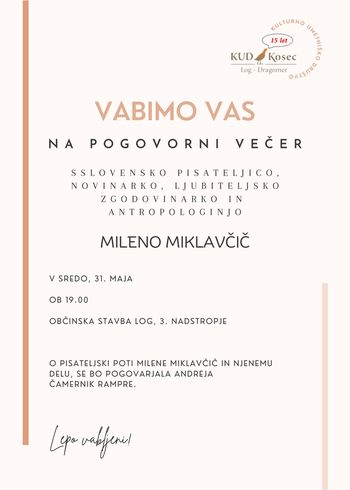 Pogovorni večer s pisateljico Mileno Miklavčič