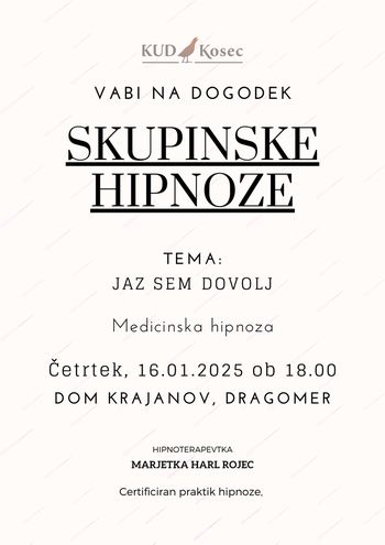 Delavnica: Jaz sem dovolj (skupinska medicinska hipnoza)