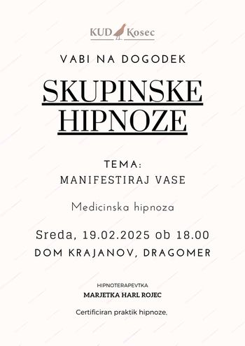 Delavnica skupinske hipnoze: Manifestiraj vase