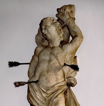 Sebastian Lipovž pl. Liebenhaus in kip njegovega zavetnika v cerkvi v Batujah