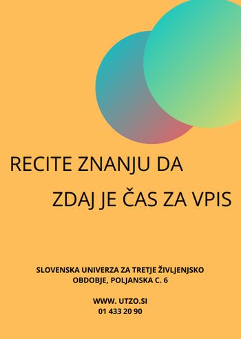 Recite znanju DA! September je čas za vpis na Univerzo za tretje življenjsko obdobje