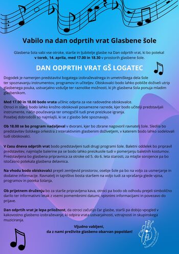Dan odprtih vrath Glasbene šole Logatec