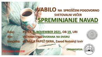 Vabilo - NA SPROŠČENI POGOVORNO SVETOVALNI VEČER - SPREMINJANJE NAVAD
