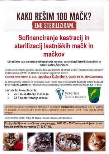 Sofinanciranje kastracij in sterilizacij lastniških mačkov in mačk