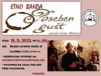 Butični koncert ETNO BANDA POSEBEN GUŠT - poezija Iztoka Mlakarja