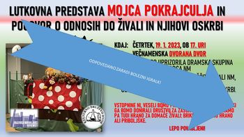 ODPOVEDANO!!! LUTKOVNA PREDSTAVA MOJCA POKRAJCULJA IN POGOVOR O ODNOSIH DO ŽIVALI IN NJIHOVI OSKRBI