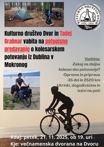 Potopisno predavanje o kolesarskem potovanju iz Dublina v Mokronog