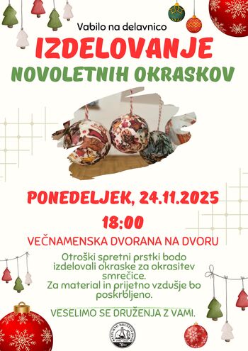 Delavnica za otroke - izdelovanje novoletnih okraskov