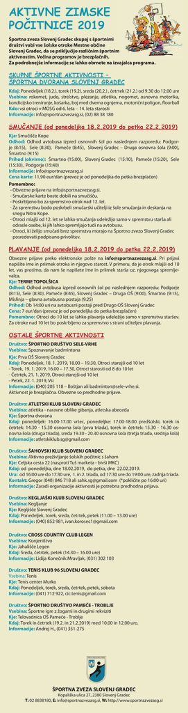 Aktivne zimske počitnice 2019 