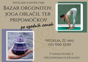 Bazar orgonitov, joga pripomočkov in oblačil za jogo na Festivalu Avocado