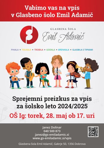 Sprejemni preizkus za vpis v Glasbeno šolo Emil Adamič