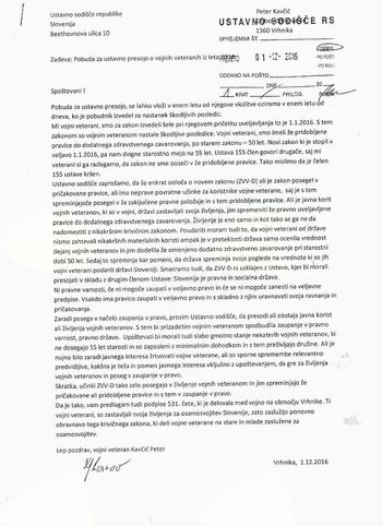 Oddana vloga na ustavno sodišče Oddana vloga na ustavno sodišče