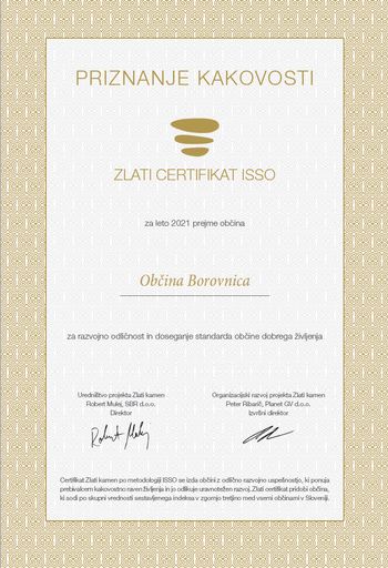 Občina je tudi letos prejela zlati ISSO certifikat razvojne odličnosti