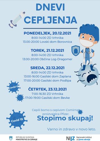Cepljenje na terenu v Borovnici, Podlipi, Bevkah in Log-Dragomerju!