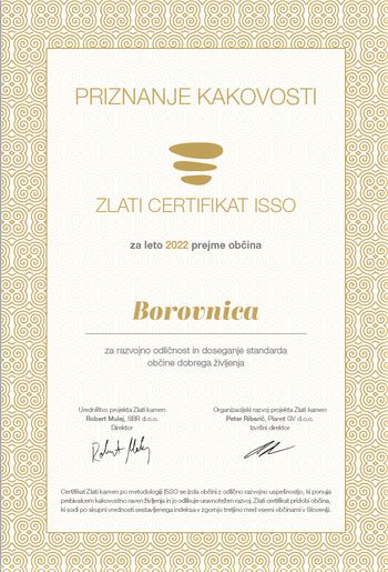 Občina Borovnica že tretjič prejela zlati ISSO certifikat