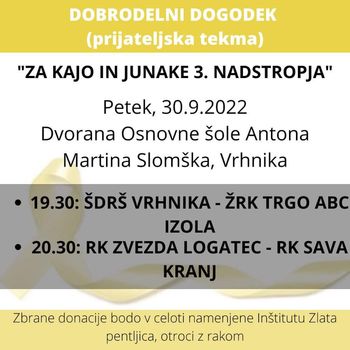 Vabljeni na dobrodelni športni dogodek: Za Kajo in junake 3. nadstropja