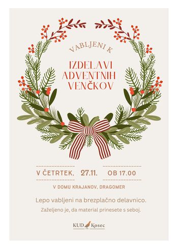 Vabljeni na delavnico izdelave adventnih venčkov!