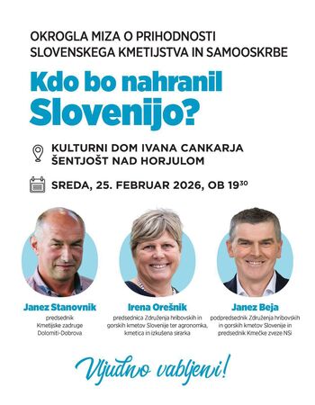 Okrogla miza o prihodnosti slovenskega kmetijstva in samooskrbe