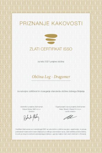 Občina dobitnica zlatega certifikata Občina dobitnica zlatega certifikata