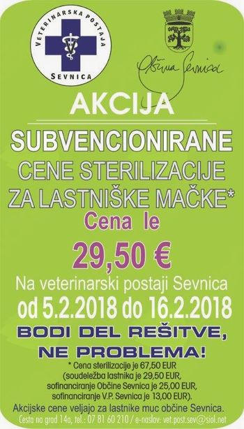 Sterilizacije lastniških muc za občane občine Sevnica