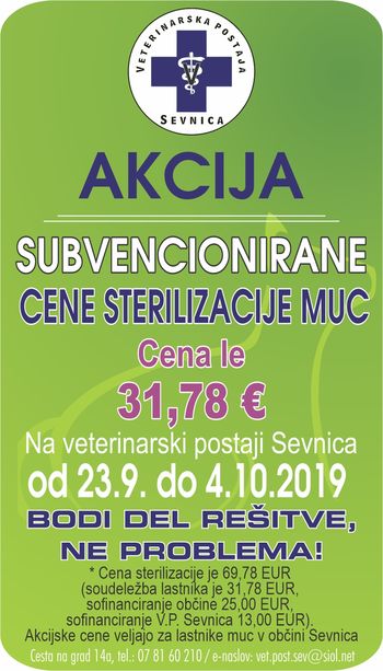 Akcija sterilizacij lastniških muck v občini Sevnica 