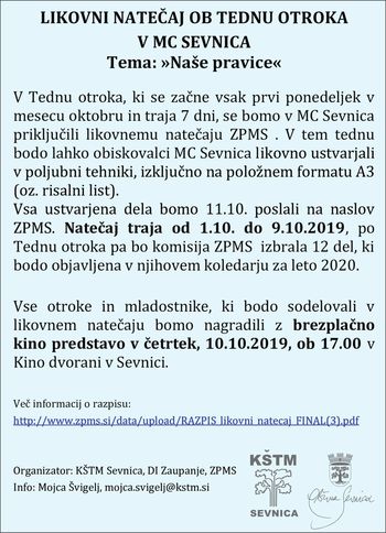 OB TEDNU OTROKA: Likovni natečaj  v Mladinskem centru Sevnica