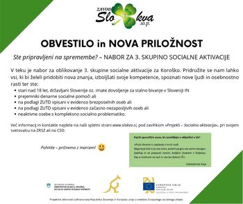 Nabor za oblikovanje 3. skupine socialne aktivacije za Koroško Nabor za oblikovanje 3. skupine socialne aktivacije za Koroško