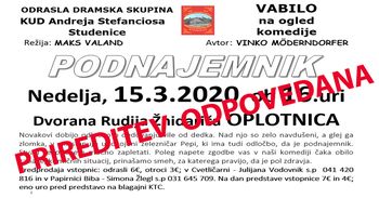 ODPOVED Komedija Podnajemnik, avt. Vinka Möderndorferja, OdraslA dramska skupina KUD Andreja St
