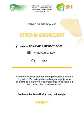 Predavanje: Stres in izgorelost; na Gočah