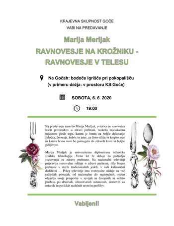 Predavanje: RAVNOVESJE NA KROŽNIKU - RAVNOVESJE V TELESU