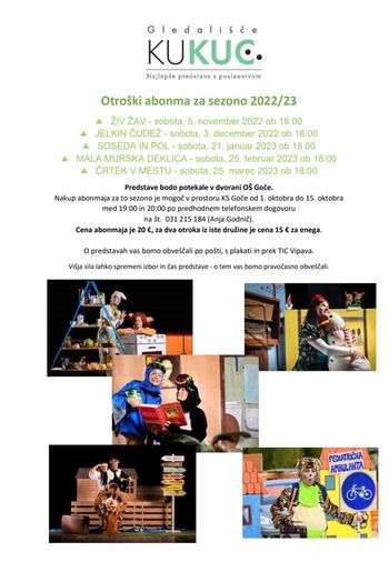 Otroške predstave na Gočah - abonma 2022/23