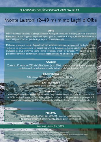 Monte Lastroni (2449m) mimo Laghi d'Olbe 