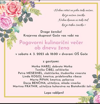 Pogovorni kulinarični večer ob dnevu žena na Gočah