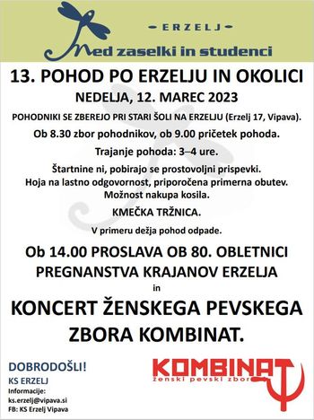 13. POHOD PO ERZELJU IN OKOLICI - MED ZASELKI IN STUDENCI 