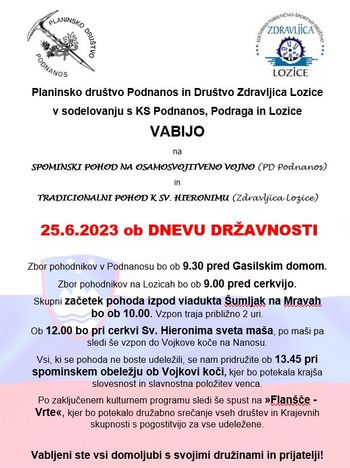 SPOMINSKI POHOD NA OSAMOSVOJITVENO VOJNO IN TRADICIONALNI POHOD K SV. HIERONIMU