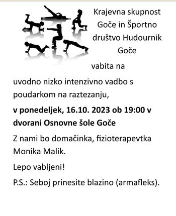 Nizko intenzivna vadba s poudarkom na raztezanju; na Gočah 