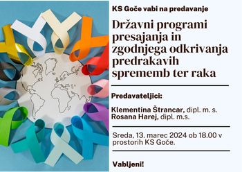 Predavanje: Državni programi presajanja in zgodnjega odkrivanja predrakavih sprememb ter raka