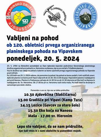 Pohod ob 120. obletnici prvega organiziranega planinskega pohoda na Vipavskem